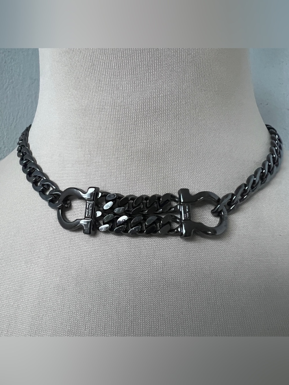 Custom Vintage Ferragamo x Junk You! Rescued Necklace | Gunmetal Curb Chain 15”